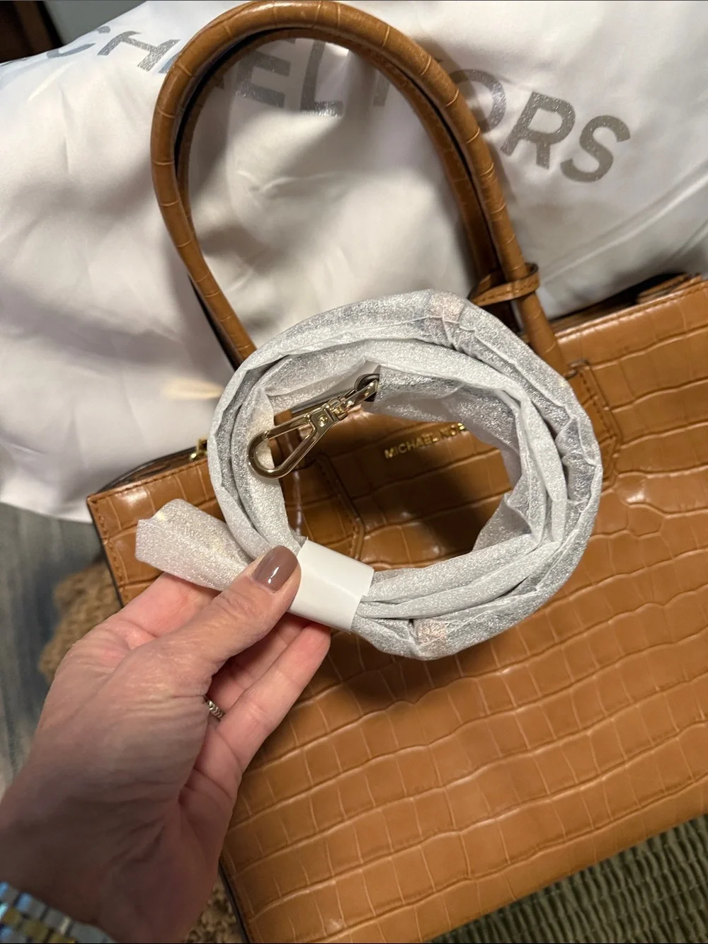 Michael Kors Mercer Croc-Embossed Tan Leather Tote - Picture 8 of 8